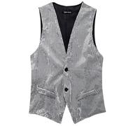 RUMAOZIA Pailetten - Gilet da uomo con glitter, per discoteca, carnevale, feste a tema, slim fit, con scollo a V, per il tempo libero, con bottoni, vintage, per feste, da uomo, tinta unita, O argento,