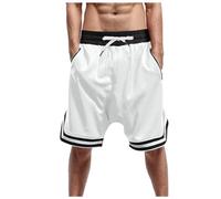 RUMAOZIA Pantaloncini da basket da uomo, estivi, con tasche, casual, da corsa, traspiranti, per fitness, corsa, palestra, sport, pantaloni corti a strisce, O bianco., XL