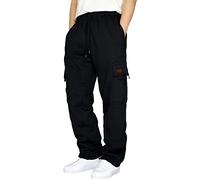 RUMAOZIA Pantaloni cargo da uomo, lunghi, in tinta unita, stile vintage, per autunno, sportivi, per il tempo libero, da lavoro, vestibilità normale, con tasche, elastico in vita, P nero., S