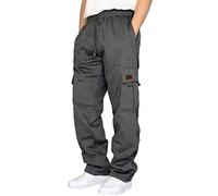 RUMAOZIA Pantaloni cargo da uomo, lunghi, in tinta unita, stile vintage, per autunno, sportivi, per il tempo libero, da lavoro, vestibilità normale, con tasche, elastico in vita, P Grigio1, S