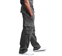 RUMAOZIA Pantaloni cargo da uomo, lunghi, in tinta unita, stile vintage, per autunno, sportivi, per il tempo libero, da lavoro, vestibilità normale, con tasche, elastico in vita, O grigio., S
