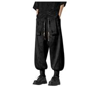 RUMAOZIA Pantaloni gotici, da uomo, medievali, steampunk, per il tempo libero, stile retrò, con coulisse, stile vintage, pantaloni da lavoro, pantaloni punk, tinta unita, Nero , L