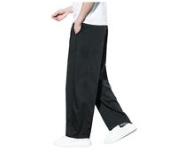 RUMAOZIA Pantaloni lunghi da uomo, leggeri, estivi, per il tempo libero, a gamba larga, per yoga, spiaggia, in tessuto con tasche, stile medievale, pantaloni eleganti, tinta unita, da lavoro, Nero , L