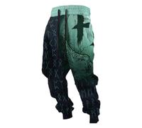 RUMAOZIA Pantaloni vichinghi 3D da uomo, pantaloni vichinghi, pantaloni da jogging da uomo con coulisse, vita elasticizzata, mitologia nordica, stampa, festival, medievale, mercato indiano, Nero 1, M