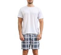 RUMAOZIA Pigiama da uomo corto in cotone, per ragazzi, estivo, a maniche corte, in due pezzi, a quadretti, per uomo, morbido pigiameria a quadri, per la casa, bianco, 3XL