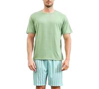 RUMAOZIA Pigiama da uomo corto in cotone, per ragazzi, estivo, a maniche corte, in due pezzi, a quadretti, per uomo, morbido pigiameria a quadri, per la casa, verde, 3XL