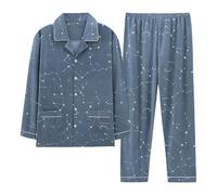 RUMAOZIA Pigiama da uomo lungo con abbottonatura - Pigiama da uomo con bottoni, leggero, per tutti i giorni, alla moda, comodo, pigiama, pantaloni da notte, in cotone, set da due pezzi, grigio., L