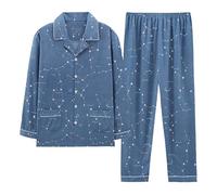 RUMAOZIA Pigiama da uomo lungo con abbottonatura - Pigiama da uomo con bottoni, leggero, per tutti i giorni, alla moda, comodo, pigiama, pantaloni da notte, in cotone, set da due pezzi, Blu 1, 4XL