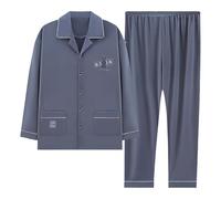 RUMAOZIA Pigiama da uomo lungo con abbottonatura - Pigiama da uomo con bottoni, leggero, per tutti i giorni, alla moda, comodo, pigiama, pantaloni da notte, in cotone, set da due pezzi, grigio scuro