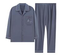 RUMAOZIA Pigiama da uomo lungo con bottoni, leggero, per tutti i giorni, alla moda, comodo, a maniche lunghe, per il tempo libero, in cotone, set da due pezzi, grigio scuro, XL