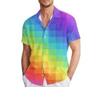 RUMAOZIA Pride - Camicia hawaiana da uomo multicolore LGBT Flag Gay Pride Month Camicia da uomo a maniche corte LGBTQ Abbigliamento Love is Love Rainbow Shirt CSD Party LGBT Rainbow Flag Camicia da