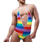 RUMAOZIA Pride Outfit Costume da bagno da uomo Sexy Mankini Borat Tuta Sexy Biancheria intima per uomo Alternativa Costume Bikini per Uomo Body con Stampa Rainbow Jockstrap Beach Swimwear Erotico