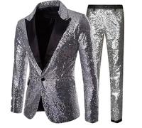 RUMAOZIA Set completo da uomo con paillettes | Smoking con pantaloni e giacca a un bottone | Elegante abito da matrimonio, da ballo e per le feste estive | Abito da sposa slim fit (vestito per