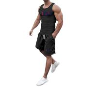 RUMAOZIA Set di canottiera da uomo e pantaloncini sportivi, con lettere creative, senza maniche, 2 pezzi, estivi, per il tempo libero, Nero , L