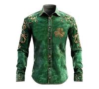 RUMAOZIA St Patrik's Day Camicia da uomo a maniche lunghe, senza taschino, stampa 3D, con bottoni, per il tempo libero, vestibilità normale, modello Patricks, costume hawaiano, a maniche lunghe, per