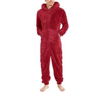 RUMAOZIA Tuta calda in pile, da uomo, morbida, a maniche lunghe, con cappuccio e chiusura lampo, per l'inverno, calda, a maniche lunghe, tinta unita, pigiama, O rosso., M