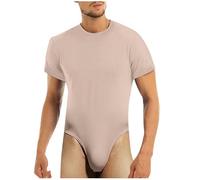 RUMAOZIA Tuta da uomo a maniche corte con bottoni a pressione, body da uomo, biancheria intima, a maniche corte, sportiva, da uomo, in cotone, con scollo rotondo, cachi, XL