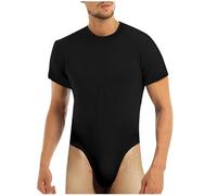 RUMAOZIA Tuta da uomo a maniche corte con bottoni a pressione, body da uomo, biancheria intima, a maniche corte, sportiva, da uomo, in cotone, con scollo rotondo, Nero , S