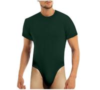 RUMAOZIA Tuta da uomo a maniche corte con bottoni a pressione, body da uomo, biancheria intima, a maniche corte, sportiva, da uomo, in cotone, con scollo rotondo, verde, S