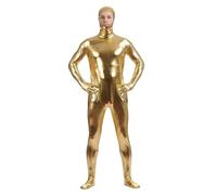 RUMAOZIA Tuta da uomo a maniche lunghe, a tutto il corpo, elasticizzata, tinta unita, lucida, leggings, tuta sportiva da uomo, costume da uomo, per Halloween, gold, XL