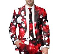 RUMAOZIA Tuta da uomo con stampa a cuore, giacca da uomo Funky Hippie, Carnevale, ballo, smoking giacca festival, slim fit, sportiva, giacca per San Valentino, blazer per matrimoni e feste, O rosso.,