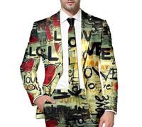 RUMAOZIA Tuta da uomo con stampa a cuore, giacca da uomo, slim fit, sportiva, giacca per San Valentino, blazer per matrimoni, feste, funky hippie, carnevale, balli, smoking giacca festival, O kaki, L