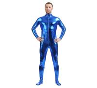 RUMAOZIA Tuta da uomo in pelle laccata lucida per tutto il corpo, design sexy, in lattice, argento, con chiusura lampo, sexy, in pelle laccata, Blu, S