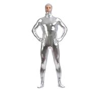 RUMAOZIA Tuta integrale da uomo a olio a maniche lunghe elasticizzata tinta unita lucida jumpsuit leggings tuta sportiva costume da uomo bodysuits, calzamaglia integrale da uomo Halloween, argento, L