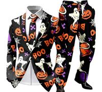 RUMAOZIA Tuta per Halloween, da uomo, a forma di zucca, in 2 pezzi, con giacca, blazer e pantaloni, set di stampa 3D, set per il tempo libero, da jogging, con scollo a V, Nero3., L
