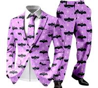 RUMAOZIA Tuta per Halloween, da uomo, a forma di zucca, in 2 pezzi, con giacca, blazer e pantaloni, set di stampa 3D, set per il tempo libero, da jogging, con scollo a V, Lilla, L