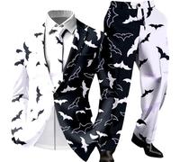 RUMAOZIA Tuta per Halloween, da uomo, a forma di zucca, in 2 pezzi, con giacca, blazer e pantaloni, set di stampa 3D, set per il tempo libero, da jogging, con scollo a V, viola chiaro, S