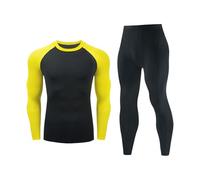 RUMAOZIA Tuta sportiva da uomo, lunga e funzionale, set di biancheria intima comoda a compressione, morbida, tuta sportiva estiva, leggera, traspirante, biancheria intima sportiva, Z01 Giallo, XXL