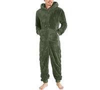 RUMAOZIA Tuta Teddy Fleece da uomo Onesie Tuta invernale in pile, tuta intera e calda, in flanella, con cappuccio e chiusura lampo, O verde dell'esercito, XXXXL