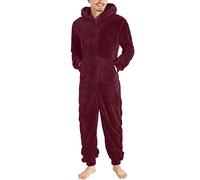 RUMAOZIA Tuta Teddy Fleece da uomo Onesie Tuta invernale in pile, tuta intera e calda, in flanella, con cappuccio e chiusura lampo, O vino, L