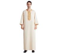 RUMAOZIA Veste musulmana Uomo Caftano Musulmano Abaya Uomini Medio Oriente Arabi Abiti Lunghi Uomini Abbigliamento Arabo Islamico Manica Lunga Jalabiya Abito da preghiera per gli uomini, O beige., M