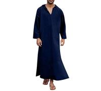 RUMAOZIA Veste musulmana Uomo Caftano Musulmano Abaya Uomo Manica Lunga Medio Oriente Arabi Saudita Abiti di Cotone Lino Abiti Ethno Thobe Abbigliamento Arabo Abbigliamento Preghiera per Uomo, M blu.,