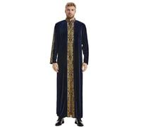 RUMAOZIA Veste musulmana Uomo Caftano Musulmano Vestita Uomo Ricamo Islamico Caftano Saudita Arabo Jubba Thobe Oro Velluto Mogadiscio Abito da preghiera con cerniera Ramadan Abbigliamento, O blu., XL