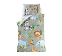 Rumble IN Giungla Singolo Copripiumino e Federa Set Bambini Leone Zebra Hippo