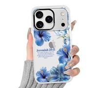 RUMDEY Carino Blu Estate Ibisco Fiore Bibbia Versi Trasparente Cassa Del Telefono per iPhone 17 Pro Max 6.9 pollici, Estetica Alla Moda Floreale Giglio Modello Ragazze Donne Cover Antiurto Morbido