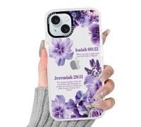 RUMDEY Carino Viola Estate Ibisco Fiore Bibbia Versi Trasparente Cassa Del Telefono per iPhone 15 6.1 pollici, Estetica Alla Moda Motivo Floreale Ragazze Donne Copertura Antiurto Morbido Sottile TPU