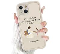 RUMDEY Custodia compatibile per iPhone 14 da 6,1'', con versi della Bibbia, Gesù che conforta il bambino con orsacchiotto, resistente ai graffi, antiurto, per ragazze, donne, uomini