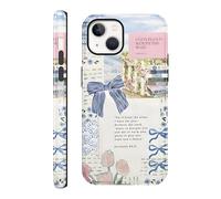 RUMDEY Custodia per iPhone 13/iPhone 14 da 6,1 pollici, con collage di versi della Bibbia cristiana, design estetico con Gesù tulipano fiore fiocco design protettivo antiurto in silicone ibrido a 2