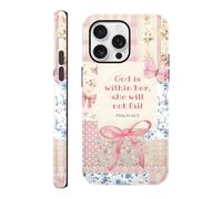 RUMDEY Custodia per iPhone 16 Pro Max da 6,9", con stampa di versi biblici cristiani, design con collage di fiori di Gesù, protettiva, antiurto, in silicone, ibrida, a 2 strati, per donne, ragazze