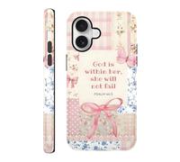 RUMDEY Custodia per iPhone 17 da 6,3'', con fiocco cristiano e versi della Bibbia, grazioso design collage di fiori di Gesù, protettiva, antiurto, in silicone, ibrida, a 2 strati, per donne, ragazze