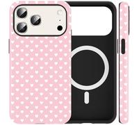 RUMDEY Custodia per iPhone 17 Pro Max da 6,9'', con cuore rosa, compatibile con MagSafe, estetica kawaii con cuori a pois, cover magnetica antiurto a 2 strati, per donne e ragazze