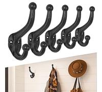 rumdraw Confezione da 5 ganci decorativi in ghisa nera per cappotto e stanza, resistenti ganci da parete rustici