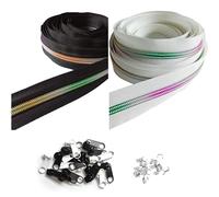 rumitpan Chiusura lampo arcobaleno 3 mm 10 m nylon cerniere infinite con 30 zip e 60 estremità, chiusura a spirale divisibile, al metro, 2,5 cm di larghezza per borse, vestiti, biancheria da letto