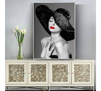 Rumlly Arte nordica Donna con cappello nero Poster e stampe su tela Quadri su tela per ragazze Immagini su parete per soggiorno 50x70cm Senza cornice
