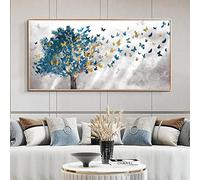 Rumlly Astratta Oro Farfalla Blu Albero Paesaggio della Tela di Canapa Pittura di Arte Della Parete Immagini Stampa Poster Per La Casa Soggiorno Decor 50x100 cm Senza Cornice
