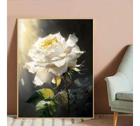Rumlly Modern Rose Flower Canvas Painting White Gold Flowers Posters and Print Watercolor Wall Art Pictures for Living Room(40x60cm/Inner Frame)